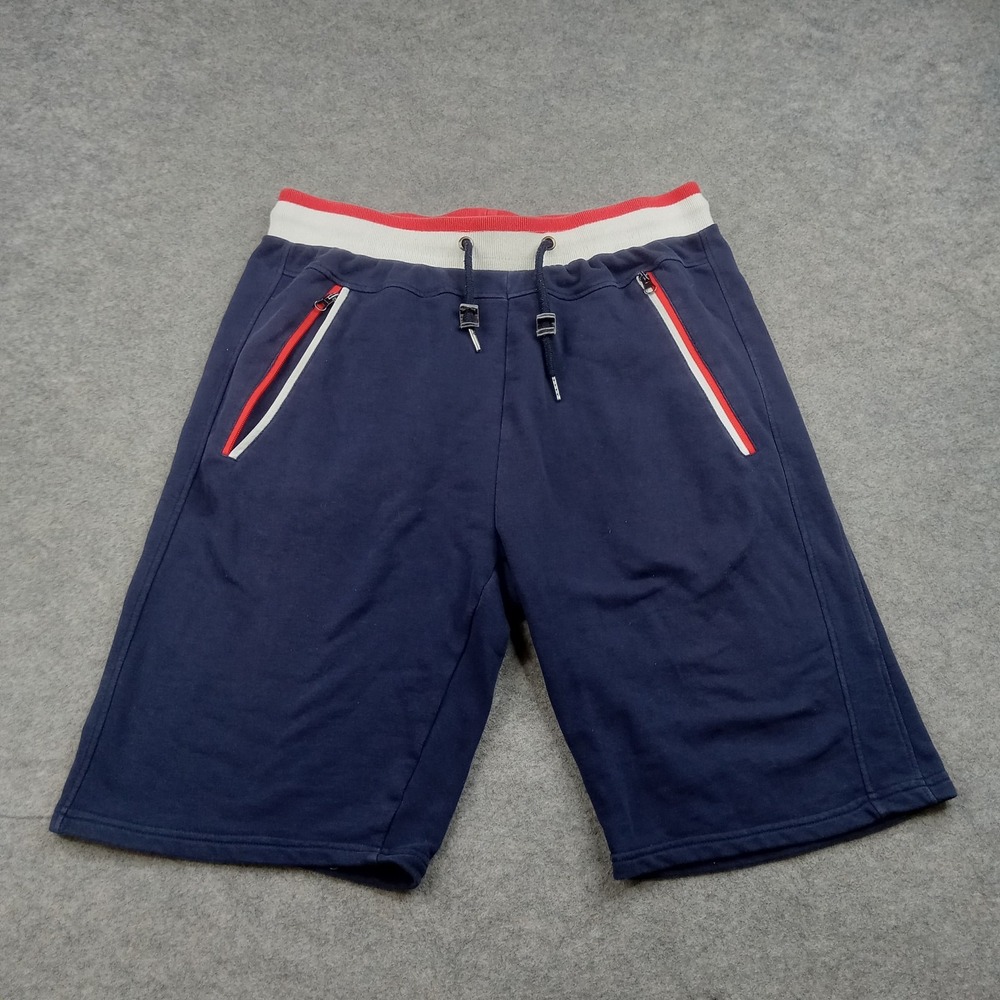 Blu Rock Shorts Mens 36 Navy Sweat Elastic Waist‎ Drawstring Zip Pockets Casual